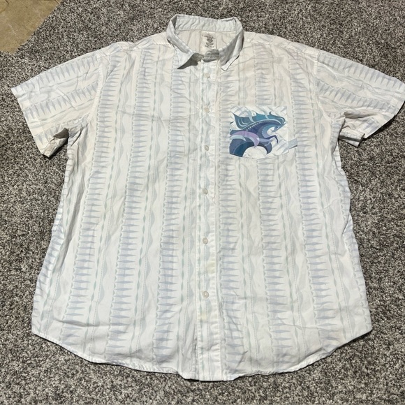 Disney Mens Shirt Extra Large White Blue Stripe Frozen Horse Elsa See Note- Flaw - Picture 1 of 11